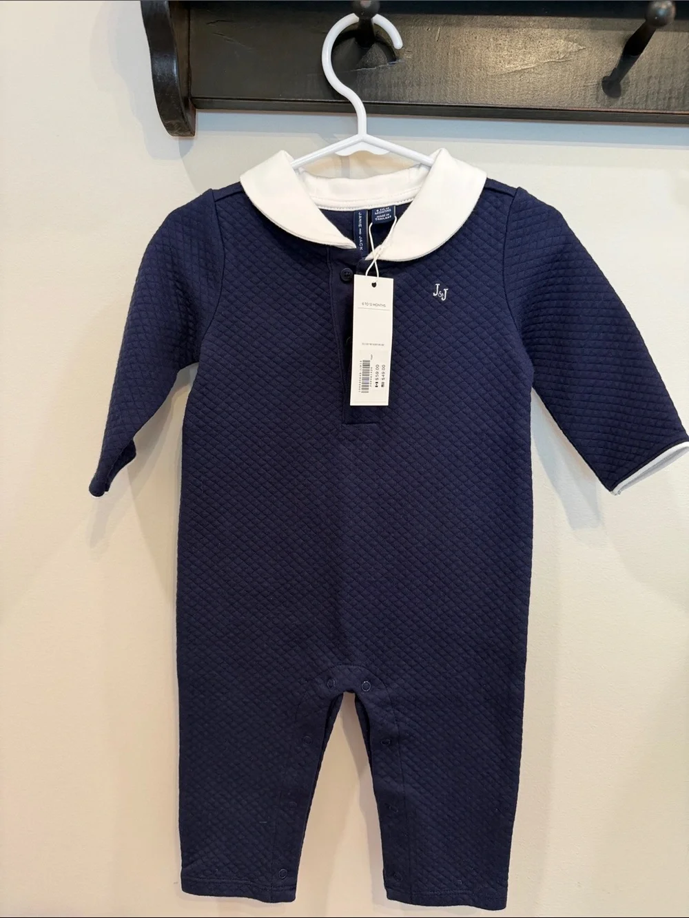Janie and Jack Navy Quilted Baby One-Piece with White Peter Pan Collar